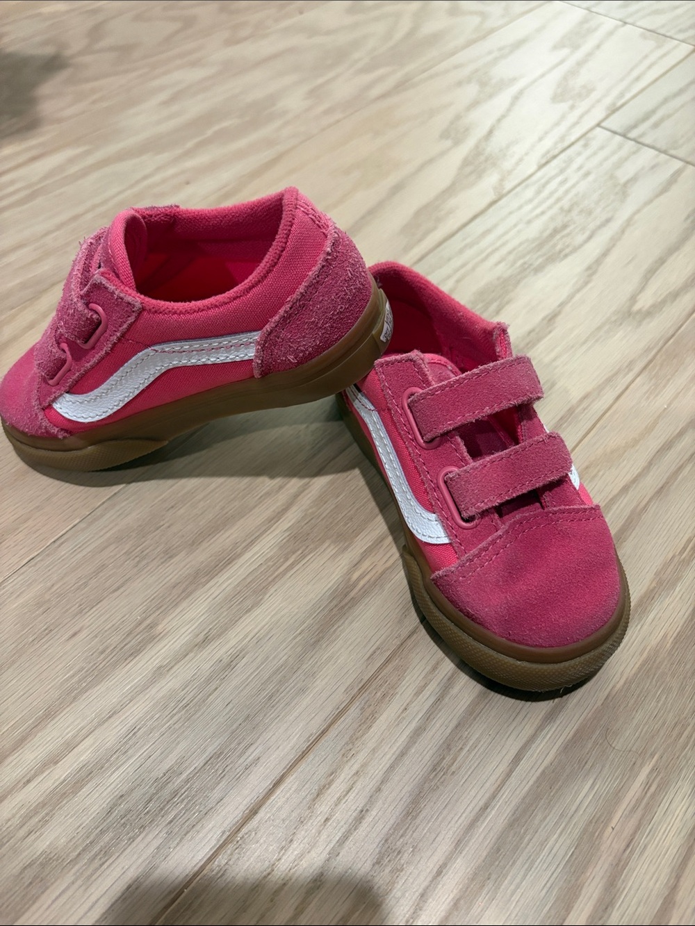Vans Toddler Girls Pink Velcro Skate Sneakers with White Stripe